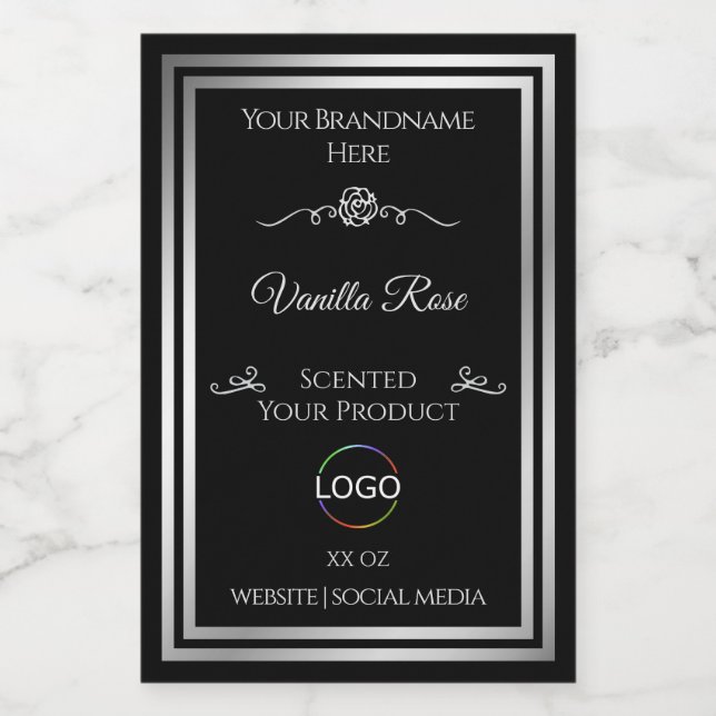Dark Black Product Label Silver Frame with Logo (Single Label)