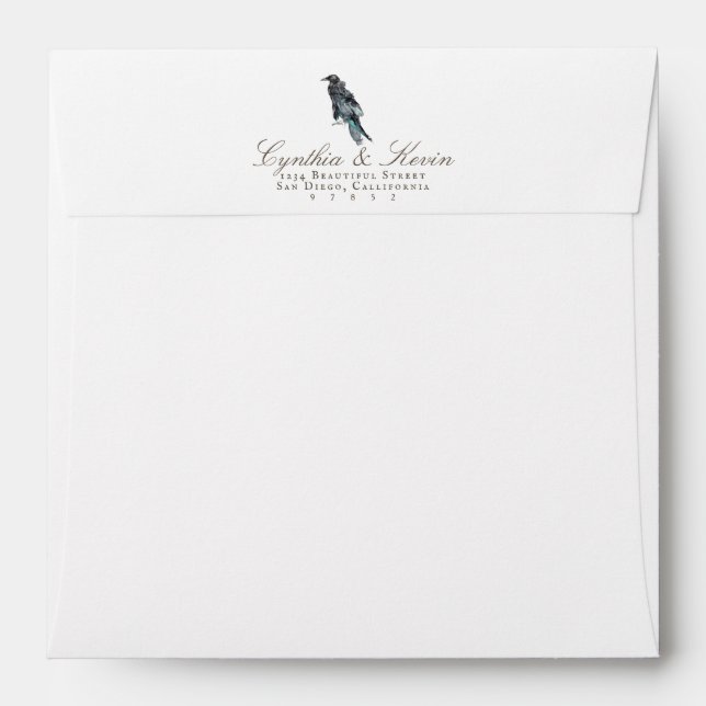 Dark Black Raven Liner Envelopes Return Address 2 (Back (Top Flap))