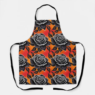 Dark Black Roses With White Outlines Apron