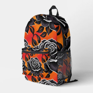 Dark Black Roses With White Outlines Printed Backpack