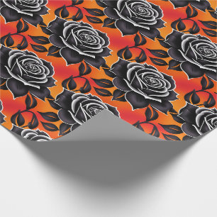 Dark Black Roses With White Outlines Wrapping Paper