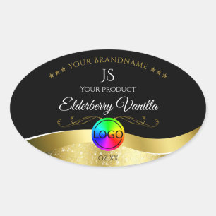 Dark Black Wavy Gold Logo Monogram Product Label