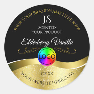 Dark Black Wavy Gold Logo Monogram Product Label