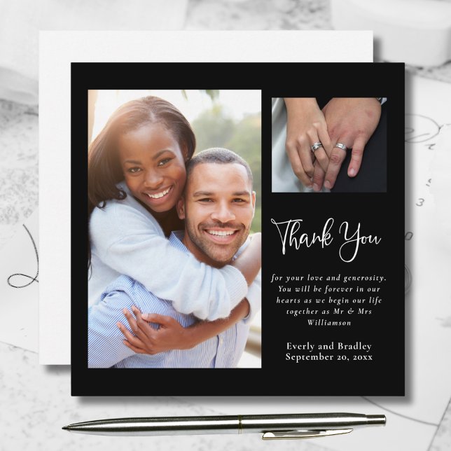 Dark Black White Floral Elegant Wedding Thank You  Invitation (Creator Uploaded)