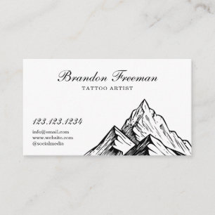 Dark Black & White Mountain Tattoo Studio Business Card