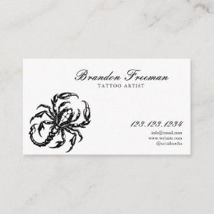 Dark Black & White Scorpion Tattoo Artist  Business Card