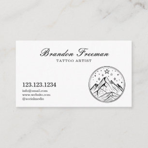 Dark Black & White Stars Mountain Tattoo Artist Business Card