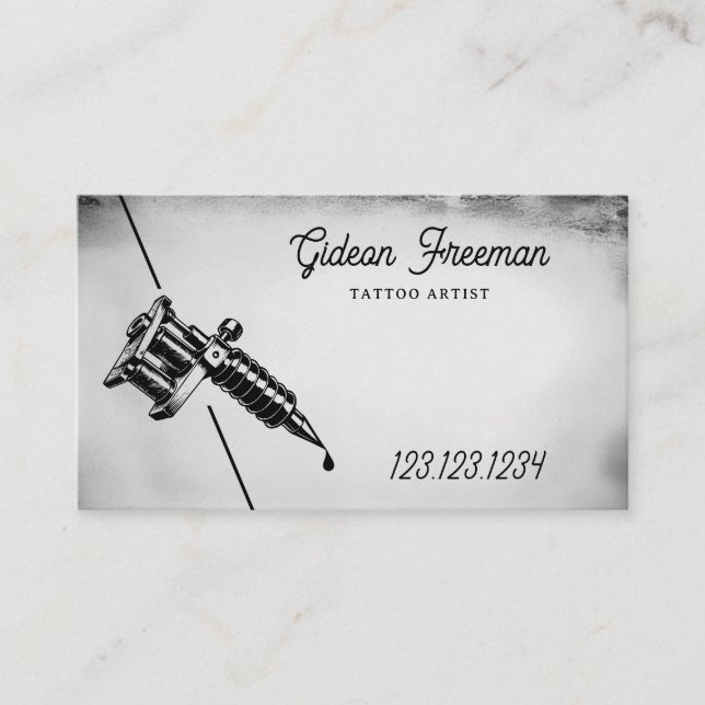 Dark Black & White Tattoo Machine Business Card (Front)