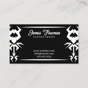 Dark Black & White Tribal Tattooist Tattoo Artist Business Card