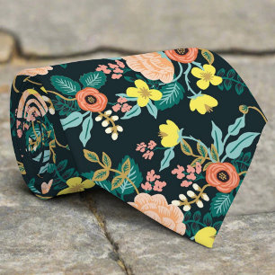 Dark Black Wild Floral Watercolor Abstract Art Tie
