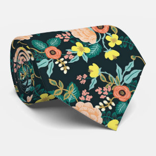 Dark Black Wild Floral Watercolor Abstract Art Tie