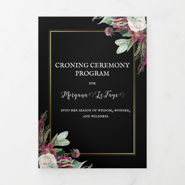 Dark Bloom Croning Ceremony Program Tri-Fold Invitation (Cover)