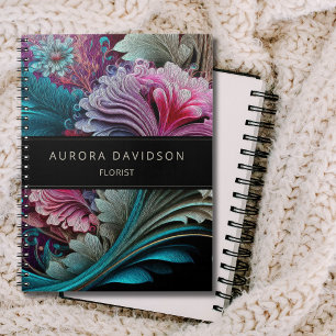 Dark Bloom Teal Purple Watercolor Floral Notebook