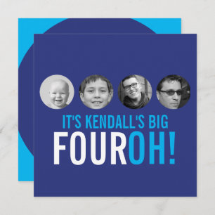 Dark blue 40th FOUROH! photo birthday Invitation