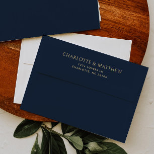 Dark Blue Abstract Celestial Liner Wedding Envelope