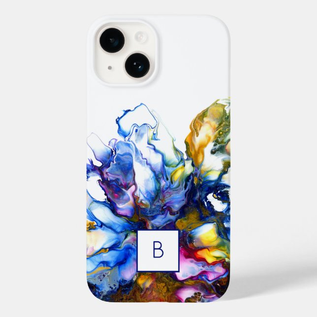 Dark Blue Abstract Fluid Art Monogrammed Case-Mate iPhone Case (Back)