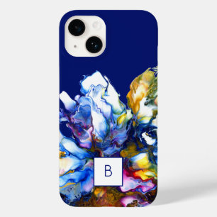Dark Blue Abstract Fluid Art Monogrammed Case-Mate iPhone 14 Case