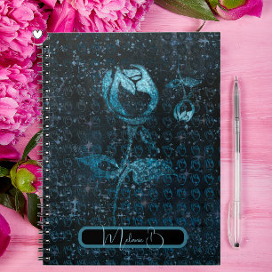 Dark blue abstract pattern with roses notebook