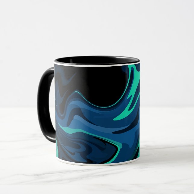 Dark Blue Abstract Swirl Pattern Mug (Front Left)
