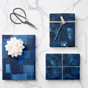 Dark Blue Abstract Trio Wrapping Paper Sheet