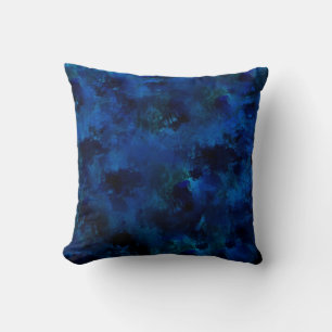 Dark blue abstract water colour strokes painting cushion