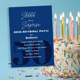 Dark Blue Adult Male Surprise Birthday Party Invitation