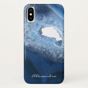Dark Blue Agate Geode Monogram iPhone X Case