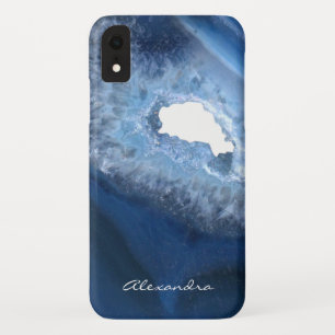 Dark Blue Agate Geode Monogram iPhone XR Case
