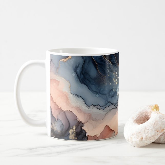 Dark blue alcohol ink coffee mug (With Donut)