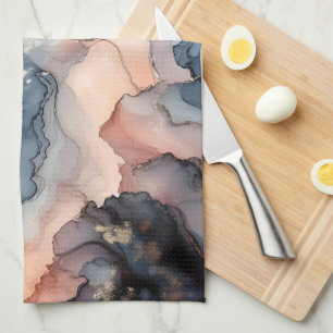 Dark blue alcohol ink tea towel