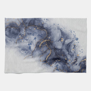 Dark blue alcohol ink  tea towel