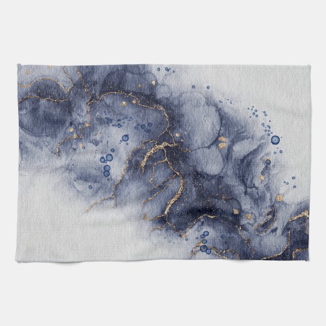 Dark blue alcohol ink  tea towel (Horizontal)