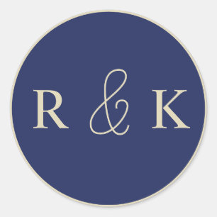 Dark Blue And Beige Monogrammed Classic Round Sticker