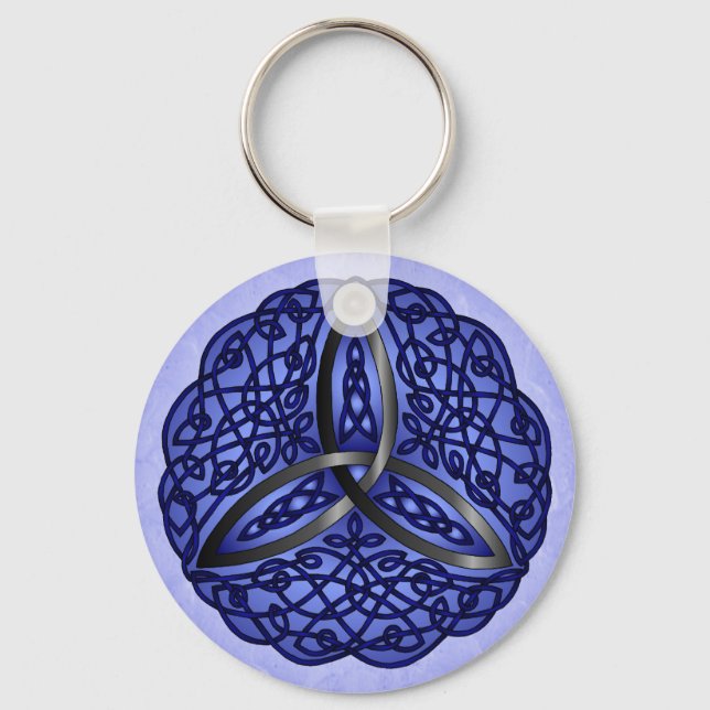 Dark Blue and Black Celtic Art Trinity Knot Key Ring (Front)