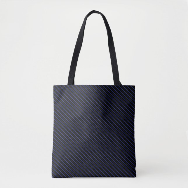 Dark Blue and Black Diagonal Striped Tote Bag (Front)