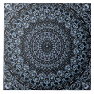 Dark Blue and Black Mandala Pattern Design Ceramic Tile