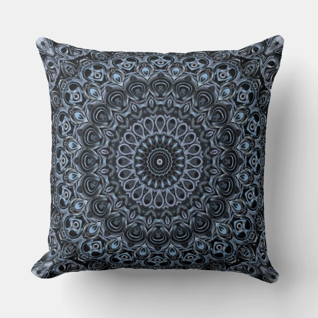 Dark Blue and Black Mandala Pattern Design Cushion (Front)