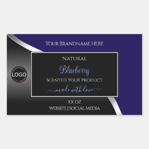 Dark Blue and Black Wavy Silver Logo Product Label