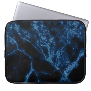 Dark Blue And Blue Glitter Marble Stone Pattern Laptop Sleeve