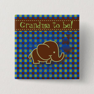 Dark Blue and Brown Baby Elephant   Grandma to be 15 Cm Square Badge