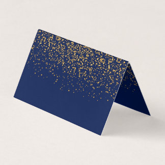 Dark Blue and Gold Confetti | Blank Business Card