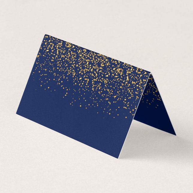 Dark Blue and Gold Confetti | Blank Business Card (Front)