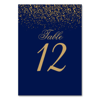 Dark Blue and Gold Confetti Table Number