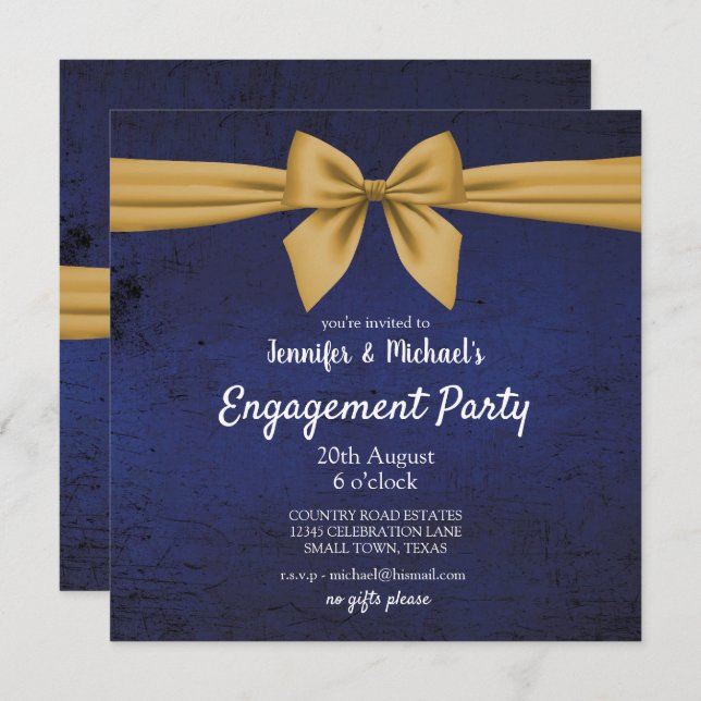 Dark Blue and Gold Engagement Party Invitation (Front/Back)