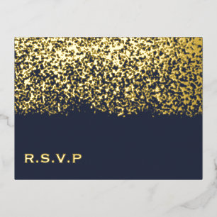 Dark Blue and Gold Foil Wedding RSVP Holiday Postcard