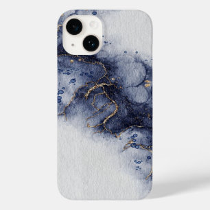 Dark blue and gold watercolor ink marks Case-Mate iPhone 14 case