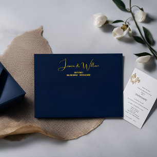 Dark Blue and Gold Wedding Envelope - Elegant Pers