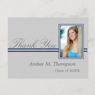 Dark Blue and Grey Graduation Thank You Postcard