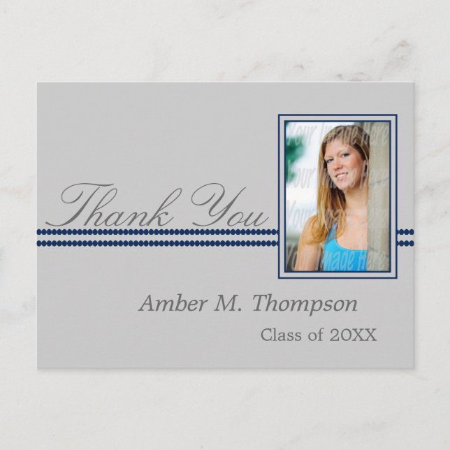 Dark Blue and Grey Graduation Thank You Postcard (Front)