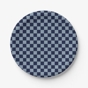 Dark Blue and Light Blue Chequerboard Paper Plate